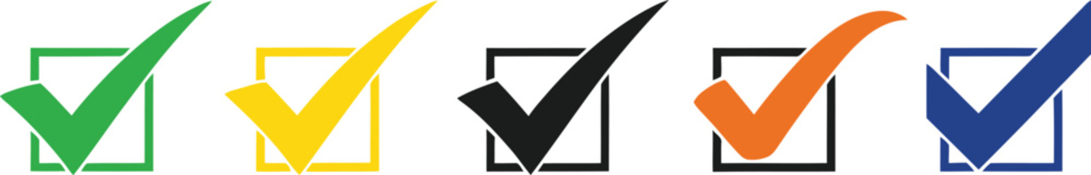 Set of colorful check marks in square boxes