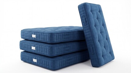 Naklejka premium Blue Folding Mattress Stack Isolated on White Background