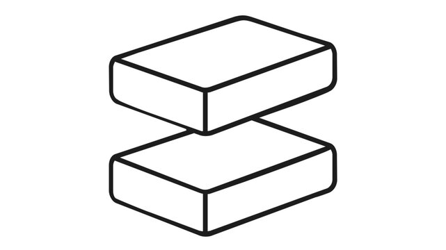 Clean line art vector icon illustration of two stacked rectangular blocks representing modular software components, low-code development, drag-and-drop interface, and application building blocks.