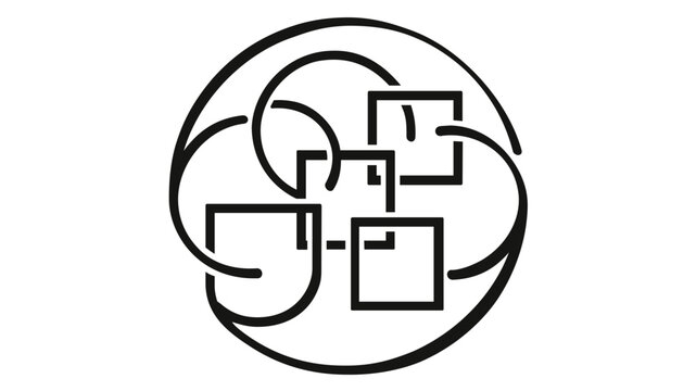 PaaS Platform as a Service vector icon illustration featuring a layered platform with developer tools in a clean line art style. Minimalist design with interconnected circles and squares.