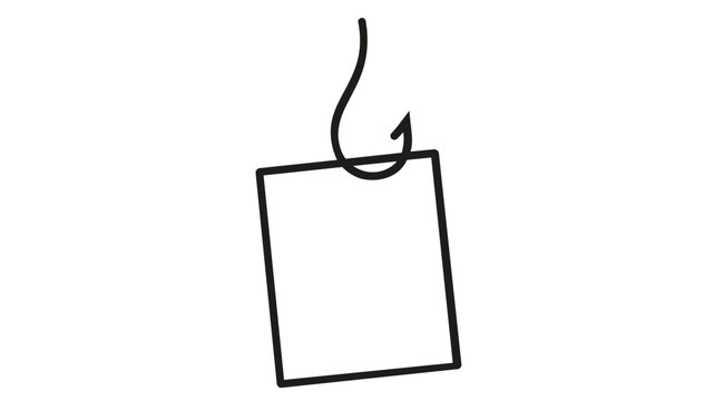Cyber security threat icon showing a barbed hook snagging a digital mail envelope, representing internet fraud, credential theft, malicious baiting, and electronic scam awareness concepts.
