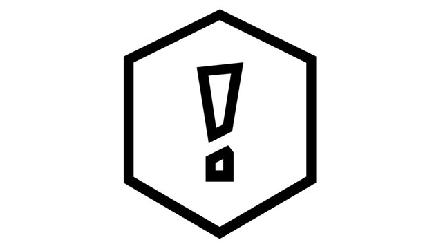Risk assessment vector icon illustration featuring a bold exclamation mark inside a hexagonal frame, clean line art style for business safety, warning alerts, security, and hazard management.