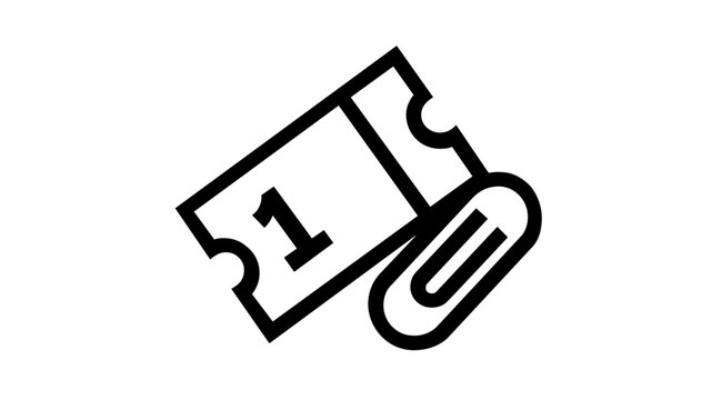 Customer assistance slip with a metal binder clip and numerical digit, depicted in a refined line art style for administrative workflows and organizational helpdesk documentation.