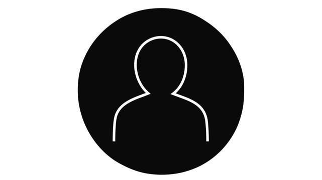 Generic user profile vector icon featuring a white line art silhouette of a person's head and shoulders inside a solid black circle, minimalist flat design for UI, web, and mobile application.