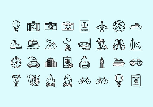 Travel and Adventure Icons Set Illustration