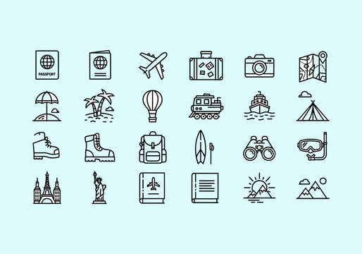 ilustration set of vector travel and landmarks set of icons 