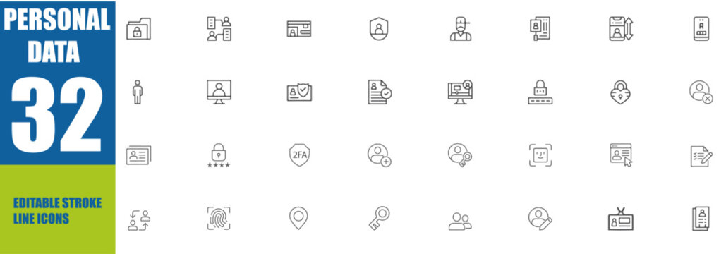 Personal Data icon set. Editable line icons. Vector illustration.
