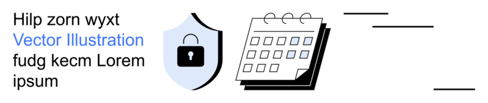 Digital security, online privacy, data encryption, cybersecurity, scheduling, and management tools. Shield with a lock icon and a calendar. Data security and online privacy