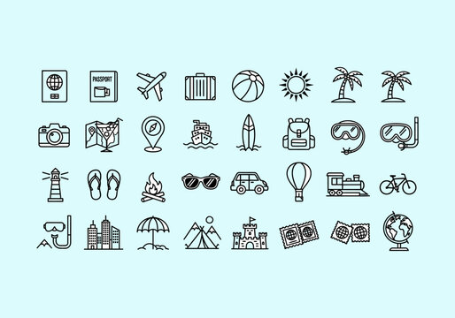Ilustration travel and landmarks set of icons for web design