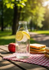 Fototapeta premium glass of lemonadelemonade, glass of lemonade, fresh lemonade, citrus drink, lemon beverage, cold drink, refreshing drink, summer drink, iced lemonade, homemade lemonade, lemonade with ice, lemon slice