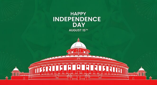 Indian independence day celebration with parliament building illustration