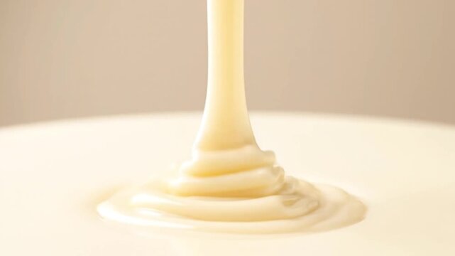 Thick White Cream Pouring and Swirling on White Surface