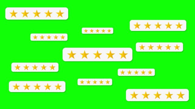 Animated five star rating and positive customer reviews on green screen background