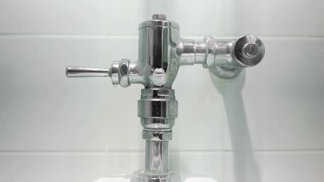 person hand lift the flapper to release water tank flush lever handle bathroom Flush the toilet close-up. Slow motion 4K Flushing water in toilet UHD