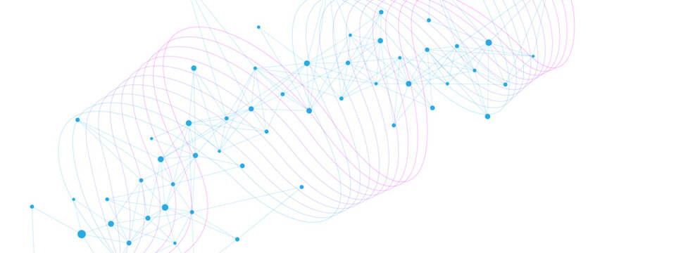 Abstract medical science banner background with plexus and gradient wave flow. Design for web, poster, presentation template. Vector illustration