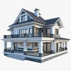 Obraz premium Stylish 3D House Building Exterior with Chimney Design in Contemporary Architecture Style.