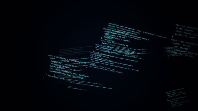 Digital Data Code Snippets and AI Algorithms Moving in Cyberspace | Futuristic Tech Motion Background