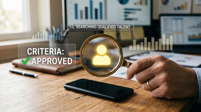 Searching for qualified talent with approved criteria using a magnifying glass