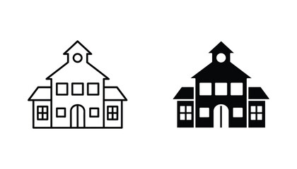 Fototapeta premium Traditional school building icon in vector outline and solid