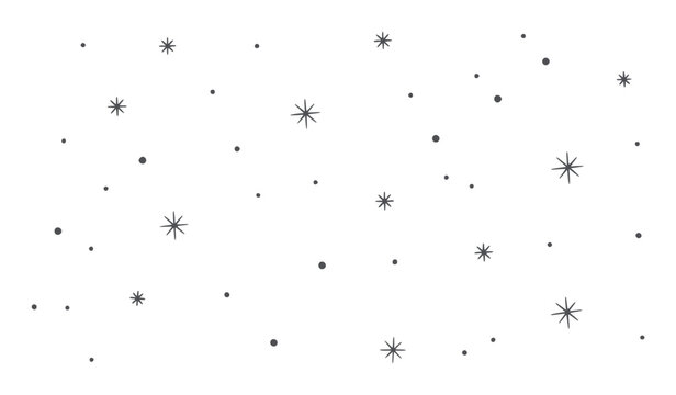 Scattered hand drawn dark grey stars and dots white pattern