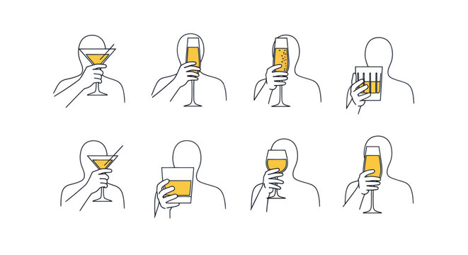 People holding various cocktail glasses.