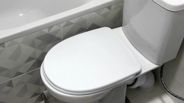 Process of flushing in a rimless toilet bowl Dolly slider extreme close-up. The water spins in a spiral. seat close up dirty flush toilet in home. UHD