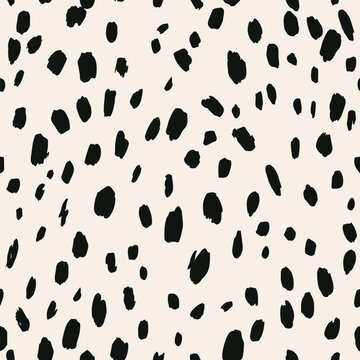 Seamless Dalmatian Spot Pattern Vector. Minimal Black and Beige Animal Print Background for Fashion Fabric, Wallpaper, Wrapping Paper and Modern Textile Design