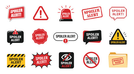 Fototapeta premium Modern spoiler alert icon set with warning symbols and speech bubbles