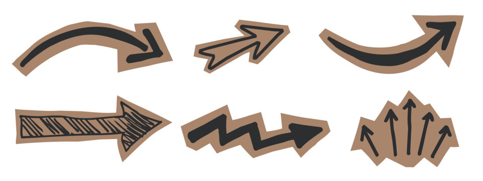 scrapbook scrapbooking collage set collection doodle vector - hand drawn doodle arrows icons, sketch and scribble arrow set, cut out elements on craft paper, isolated on transparent background