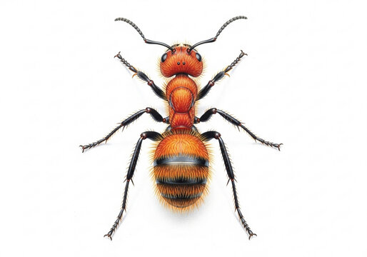Cow Killer Velvet Ant Crawling On Sandy Wood (Dasymutilla occidentalis)