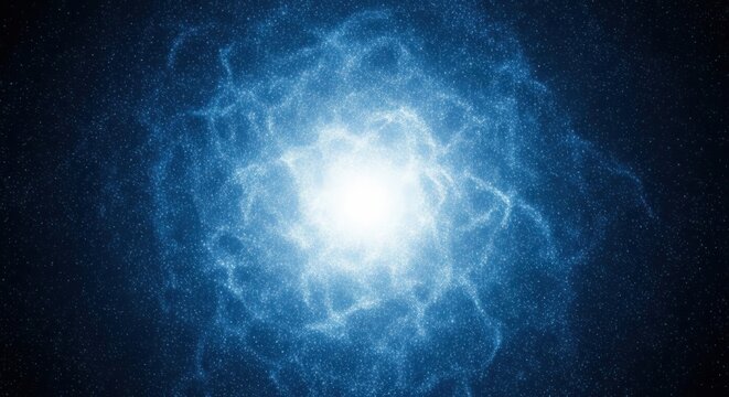 Abstract Swirling Blue Energy Vortex with Bright Central Core and Shimmering Particles