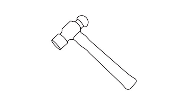 Detailed hand-drawn ball peen hammer vector icon with an editable stroke, allowing for custom line weight adjustments in industrial workshop illustrations and professional hardware tool designs.
