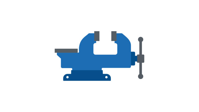 Detailed bench vise vector icon illustration for workshop equipment and industrial tools, featuring a clean minimalist line style suitable for technical manuals and professional trade branding.