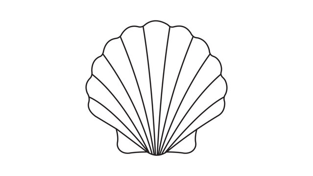 Seashell vector illustration with editable stroke for nautical designs; clean minimalist line icon of a sea shell, adjustable line weight and stroke, customizable scalable summer graphic.