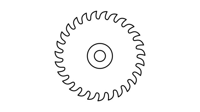 Industrial circular saw blade illustration featuring an editable stroke. This scalable vector icon showcases a minimalist hand-drawn design of a cutting disc for carpentry and construction projects.