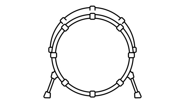 Professional bass drum vector icon with editable stroke, orchestral percussion musical instrument illustration, customizable line weight drum set graphic, hand-traced minimalist rhythm equipment.