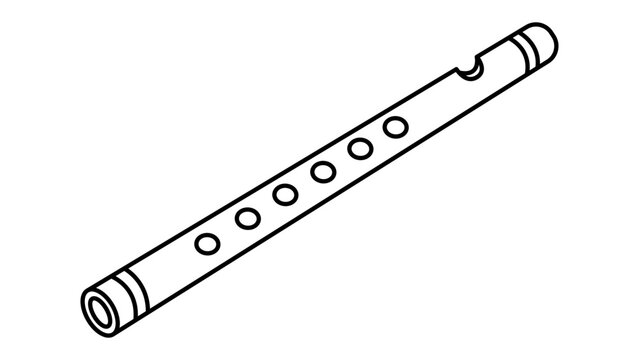 Traditional woodwind bansuri flute illustration with editable stroke, Indian bamboo musical instrument vector icon, adjustable stroke weight wood flute graphic, hand-drawn minimalist woodwind.