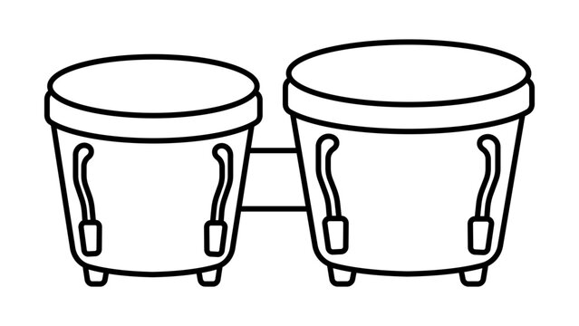 Bongo drums vector icon with editable stroke, minimalist line illustration of Afro-Cuban percussion musical instruments, clean outline design for rhythm and Latin music graphic projects.