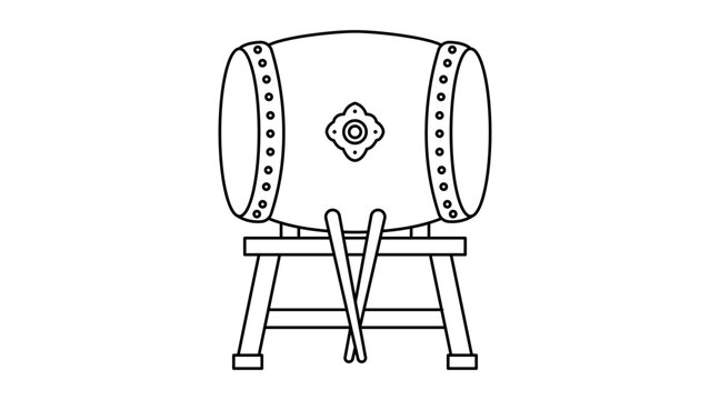 Minimalist hand-drawn taiko drum vector icon illustration featuring an editable stroke for customizable line weight, perfect for Japanese traditional music and cultural festival designs.