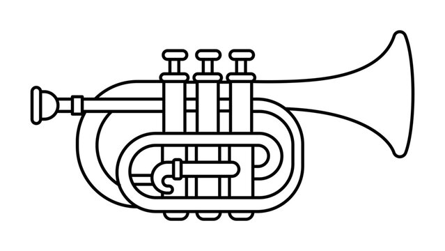 Elegant cornet vector icon with editable stroke. Professional minimalist musical brass instrument illustration for jazz bands, orchestral performances, and adjustable line weight designs.