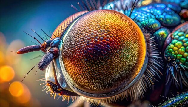 Macro shot of a beetles eye and head.