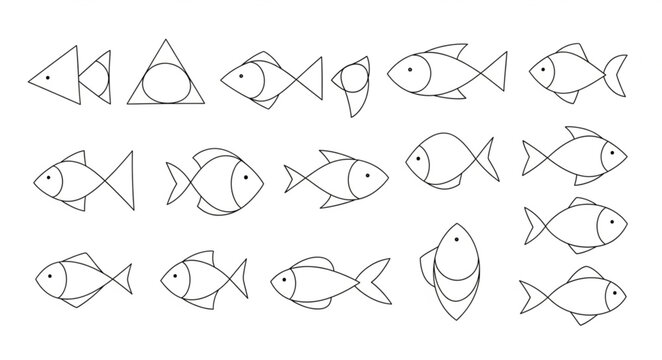 Variety of Fish Illustrations Sideways.