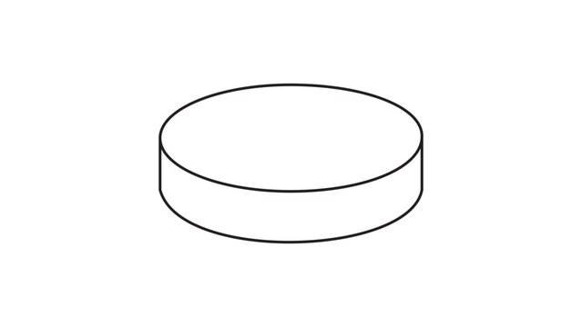 Flat hard rubber puck for ice athletics depicted in a refined adjustable-stroke hand-drawn outline, suited for winter league branding, skating competition graphics, and professional sport