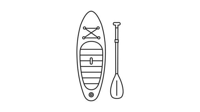 Minimalist vector icon illustration of a paddleboard for stand-up paddling on water, featuring an editable stroke and adjustable line weight for customizable professional sport graphic design.