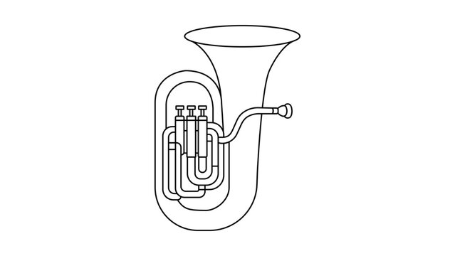 Tuba vector icon illustration with editable stroke for customizable line thickness ideal for brass band orchestra music education and symphony performance branding in minimalist outline art style.