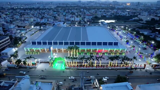 Aerial Night View of RK Convention Center Chennai Tamil Nadu India
