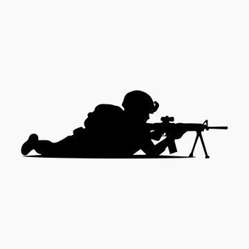 Military Sniper Soldier Prone Position Silhouette Vector