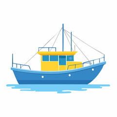 Naklejka premium Blue and yellow fishing boat illustration on water