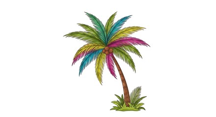 Fototapeta premium Colorful hand drawn palm tree illustration isolated on white background