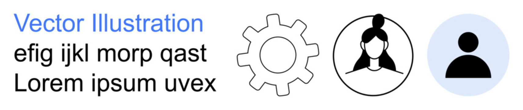 User interface, profile customization, settings, personalization, identity, data management. Gear, avatar silhouettes user design elements. User interface and profile customization concept